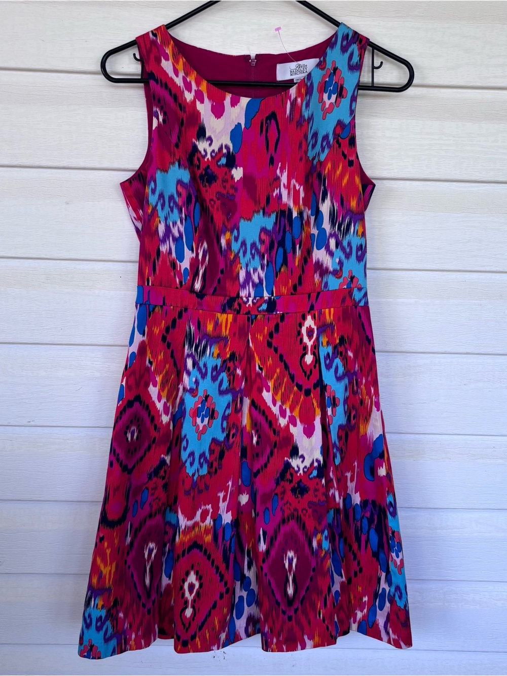 Belle Badgley Mischka Dress Sz 2 Multicolor Ikat Abstract Fit Flare Sleeveless